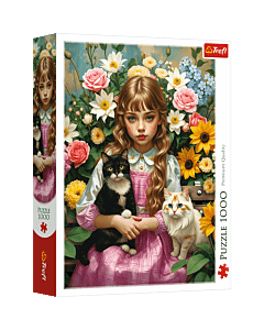 Puzzle 1000 el. Dziewczynka z kotami - opakowanie 