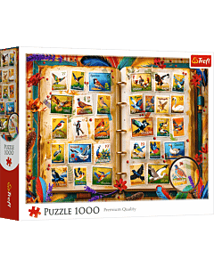 Puzzle 1000 el. Kolekcja znaczk&oacute;w - atlas ptak&oacute;w - opakowanie 