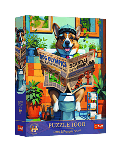 Puzzle Premium Plus Quality Pets & People Stuff 1000 el. Corgi w Toalecie - opakowanie 