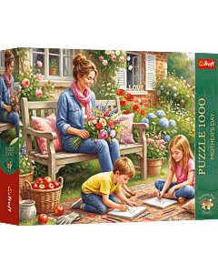 Puzzle Premium Plus Quality 1000 el. Mother's Day: Rodzina w ogrodzie - opakowanie 