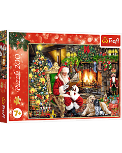 Puzzle 200 el. Święty Mikołaj przy kominku
