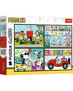 Puzzle Peanuts 4 x 250 el. Fistaszkowe przygody - opakowanie 