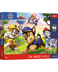Puzzle Premium Plus Kids 24 Maxi, Psi Patrol - Wesoły spacer + kolekcjonerski plakat - opakowanie 