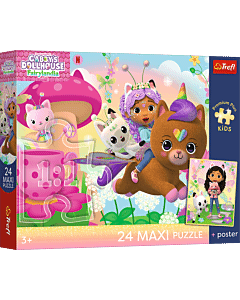 Puzzle Premium Plus Kids 24 Maxi, Koci Domek Gabby - Gabby na ratunek + kolekcjonerski plakat - opakowanie 