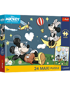 Puzzle Premium Plus Kids 24 Maxi, Mickey Mouse and Friends - Przyjaciele myszki + kolekcjonerski plakat - opakowanie 