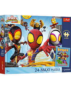 Puzzle Premium Plus Kids 24 Maxi, Spidey i super kumple - Przygody pajęczej ekipy + kolekcjonerski plakat - opakowanie