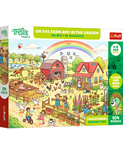 Puzzle Rodzina Treflik&oacute;w, Edukacyjne 104 el. Na wsi i w ogrodzie / On the farm and in the garden - opakowanie 