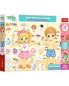 Puzzle Rodzina Treflik&oacute;w, Edukacyjne 104 el. Moje ciało i ubrania / Body parts & clothes - opakowanie 