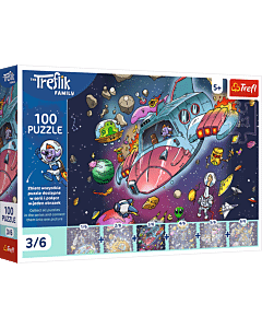 Puzzle UFT Rodzina Treflików 100 el. Gonduś w rakiecie - opakowanie