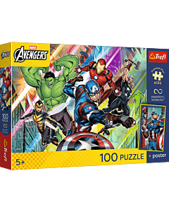 Puzzle Premium Plus Kids UFT, Marvel 100 el. Potęga i moc + unikalny plakat - opakowanie