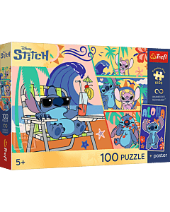 Puzzle Premium Plus Kids UFT, Lilo&Stitch 100 el. Plażowe dni + kolekcjonerski plakat - opakowanie 