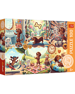 Puzzle 100 el. Długi dzień jamnika - opakowanie 