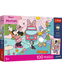 Puzzle Premium Plus Kids UFT, Disney Minnie, 100 el. R&oacute;żowa przygoda + kolekcjonerski plakat - opakowanie 
