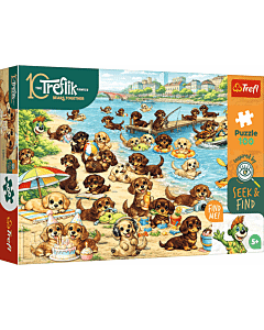 Puzzle Rodzina Treflik&oacute;w, Seek & Find 100 el. Jamniki i Trefliki - opakowanie 