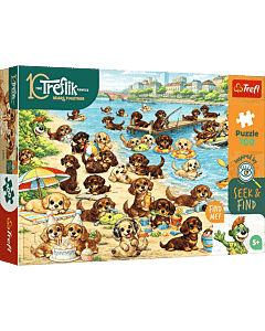 Puzzle Rodzina Treflik&oacute;w, Seek & Find 100 el. Jamniki i Trefliki - opakowanie 