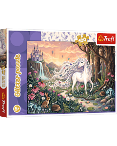 Puzzle Glitter 100 el. Tęczowy blask jednorożca - opakowanie 
