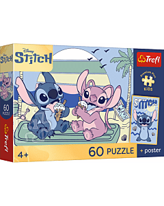 Puzzle 60 el. Lilo&Stitch, Zabawa ze Stitchem + unikalny plakat - opakowanie 