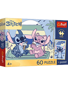 Puzzle 60 el. Lilo&Stitch, Zabawa ze Stitchem + unikalny plakat - opakowanie 