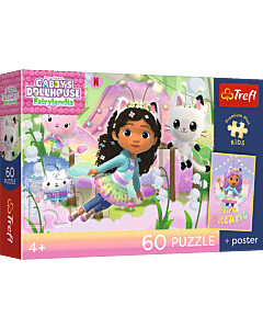 Puzzle 60 el. Gabby's Dollhouse, Gabi i kocie przygody + unikalny plakat - opakowanie 