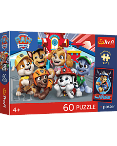 Puzzle 60 el. Paw Patrol, Psie popołudnie + unikalny plakat - opakowanie 