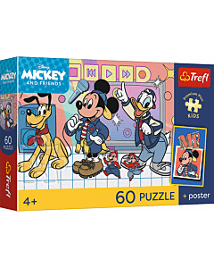Puzzle 60 el. Myszka Mickey, Mysia ekipa + unikalny plakat - opakowanie 