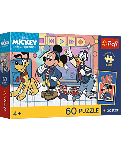 Puzzle 60 el. Myszka Mickey, Mysia ekipa + unikalny plakat - opakowanie 
