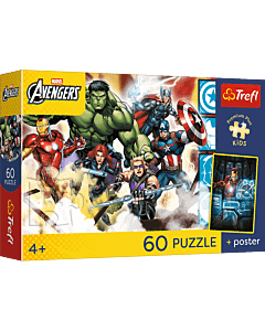 Puzzle Premium Plus Kids, Marvel 60 el. Razem silniejsi + kolekcjonerski plakat - opakowanie 