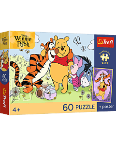 Puzzle Premium Plus Kids, Disney Kubuś Puchatek 60 el. Uśmiech i mi&oacute;d + kolekcjonerski plakat - opakowanie 