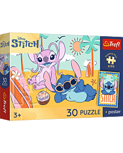 Puzzle 30 el. Lilo&Stitch, Uśmiech Stitcha + unikalny plakat - opakowanie 