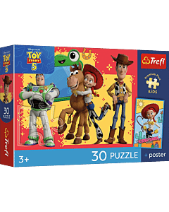 Puzzle Premium Plus Kids, Toy Story 30 el. Przygody zabawek + kolekcjonerski plakat - opakowanie 