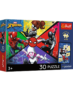 Puzzle Premium Plus Kids, Marvel 30 el. Pajęcza moc + kolekcjonerski plakat - opakowanie 
