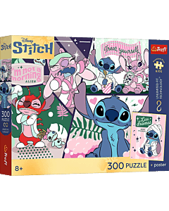 Puzzle Premium Plus Kids UFT, Lilo & Stitch 300 el. Kosmiczny duet + kolekcjonerski plakat - opakowanie 