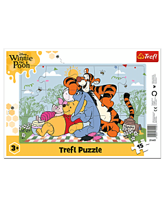Puzzle ramkowe 15 el. Disney Winnie the Pooh, Puchatkowe sprawy - opakowanie i zawartość 