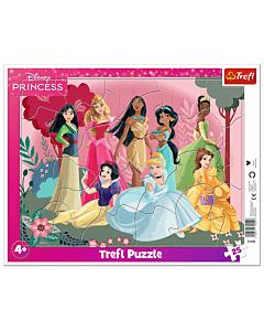 Puzzle ramkowe Disney 25 el. Czas księżniczek - opakowanie i zawartość 