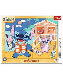 Puzzle ramkowe Disney 25 el. Radosny Stitch - opakowanie z zawartością 