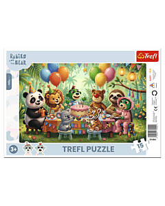 Puzzle ramkowe 15 el. Bobaski i Miś, Kochane Bobaski - opakowanie i zawartość 