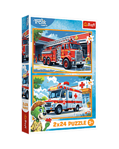 Puzzle Rodzina Treflików 2 x 24 el. Wóz strażacki i karetka