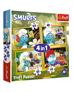 Puzzle 4w1 Smerfy, Życie w Wiosce Smerfów
