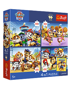 Puzzle Psi Patrol 4 x 88 el. Psia straż + unikalny plakat - opakowanie 