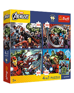 Puzzle Premium Plus Kids, Marvel 4 x 88 el. Bohaterowie są wśr&oacute;d nas + kolekcjonerski plakat - opakowanie 