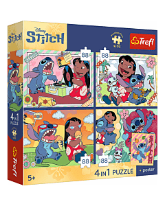 Puzzle Lilo&Stitch 4 x 88 el. Kosmiczny Stitch + unikalny plakat - opakowanie 