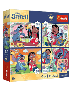 Puzzle Lilo&Stitch 4 x 88 el. Kosmiczny Stitch + unikalny plakat - opakowanie 