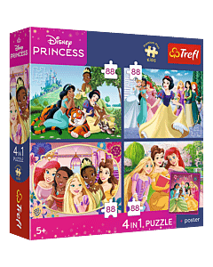 Puzzle Premium Plus Kids, Disney 4 x 88 el. Romantyczne księżniczki + kolekcjonerski plakat - opakowanie 