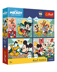 Puzzle Premium Plus Kids, Disney 4 x 88 el. Razem z przyjaci&oacute;łmi + kolekcjonerski plakat - opakowanie 