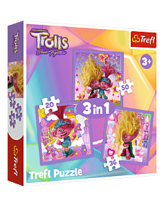 Opakowanie puzzli 3w1 Trolls Poznaj wesołe Trolle