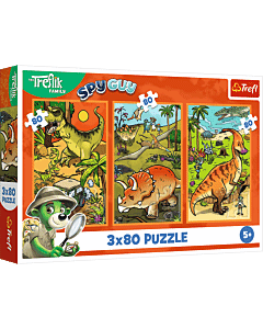 Puzzle Rodzina Treflików 3 x 80 el. - Trefliki w świecie dinozaurów - opakowanie