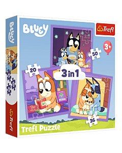 Puzzle 3w1 Bluey, Poznaj Bluey - opakowanie