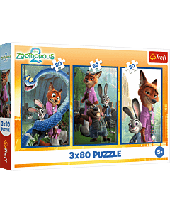 Puzzle Zwierzogród 2, 3 x 80 el. - Zwierzakowe śledztwo - opakowanie