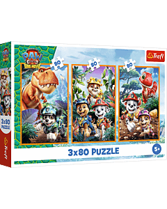 Puzzle 3x80 el. Psi Patrol, Bohaterowie dinozaur&oacute;w - opakowanie 
