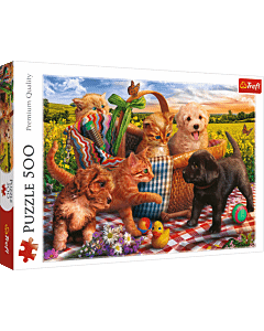 Puzzle 500 el. Koty i psy w koszyku